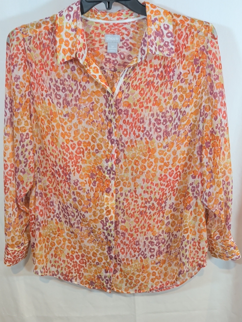 Chico's Orange Pink Purple Leopard-Print Button-Down Shirt